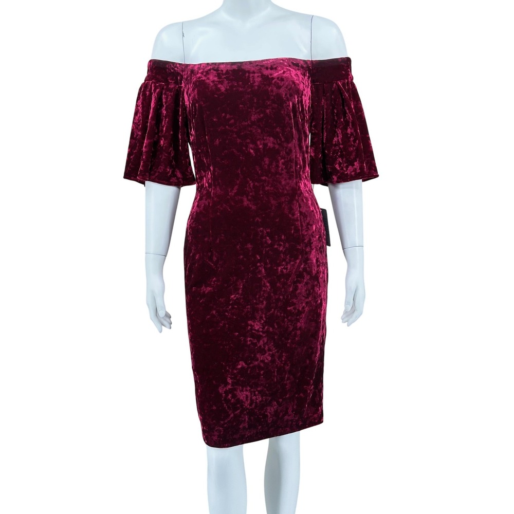 Eliza J Dress Womens 8 Wine Red Off the Shoulder Crushed Velvet Cocktail Holiday